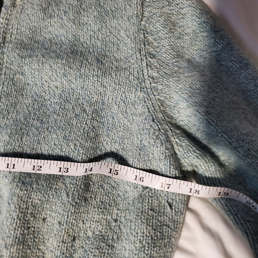 L.L.Bean Lambswool Angora Zip Cardigan Sweater Green Mock Neck Women M Soft Cozy - Picture 5 of 6